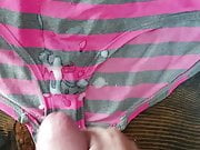 Cum on wife's striped panties
