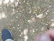 Jerking my small uncut cock in the woods