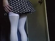 Petite sissy CD in her pantyhose and stained cum shirt 4