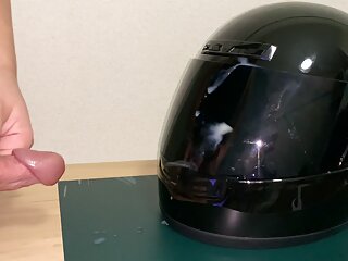 Small penis cumming on helmet messy...