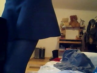 hacked laptop camera. girl puts on pantyhose