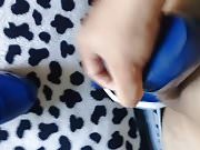 Fucking and cumming on my wife's blue wedges