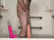 Scrub down in shower before getting dicked down with toy