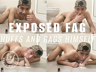 Popper Fag Monty Gags on Dildo