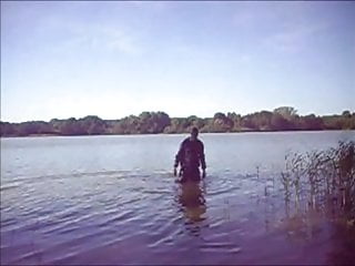 Swimming with pvc suit lake...