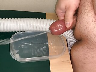 Fat Guy With A Small Penis Cumming And Pissing In A Plastic Pot