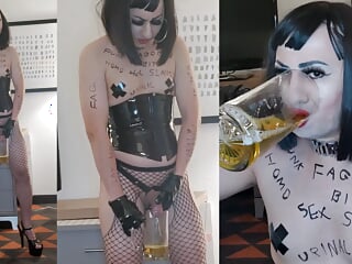 Anna Lehore is a nasty filthy fetish sissy whore who loves to be used as a urinal and a public toilet and to drink concentrated dark yellow piss while wearing the most trashy outfits.