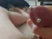 Pierced cock shoots huge load onto stomach