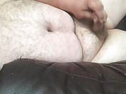 Uncut Bear Naked on the couch cumming 