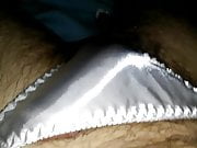 Getting hard and cumming in my white satin panties 