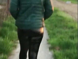 Tight Leather Legging Showing Her Horny Big Ass...