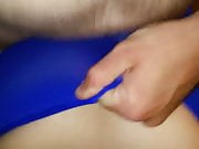 Filling up my wife through her blue crotchless pantyhose