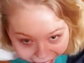 Blond girl sucks dick