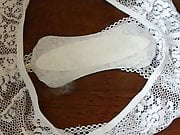Cumshot on Moms Lacy Panties and Pantyliner