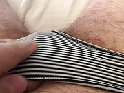 SD dirty panties: Black Stripes, adding my cum to hers