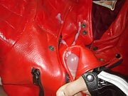 red leather jacket wank and cum