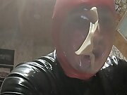 Breath play mask and latex catsuit 