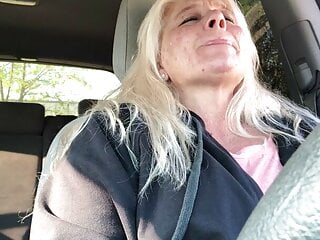 Sexy blonde wench masturbating her cunt in my car