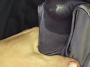 Grey satin panty crotch pocket cum 