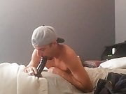 Fag blowjob practice while plugged