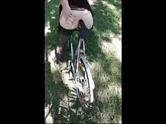 Girl fucks her ass with a bike