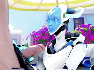 (Overwatch) Echo jerks you off so you can cum on her face