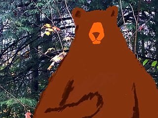 A naked Bear in the woods. Live action and cartoon. 