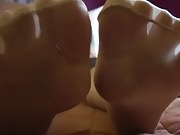 Mature Asian nylon feet