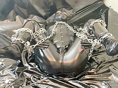 Shiny bodysuit chain bondage