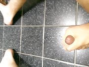 cumshot on washroom floor
