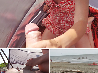 My wife makes me cum in front of strangers on a nude beach 