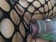 Outdoor with High Heels in  Catsuit Cock Pump Nipple Suckers