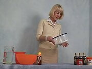 Hazel prepares a very sexy small kitchen recipe