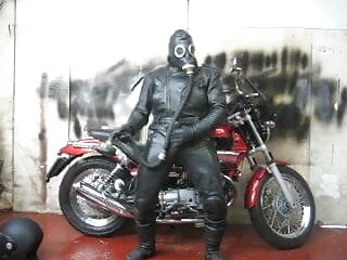 Leather And Rubber Masked Motorcycle Wank