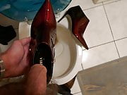 Piss in wifes high heeled patent ankle boot