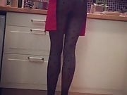nylon dress & sexy legs In the kitchen